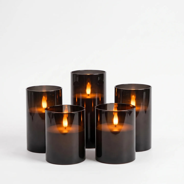 Cylindrical Dark Flameless Pillar Candles - Embera