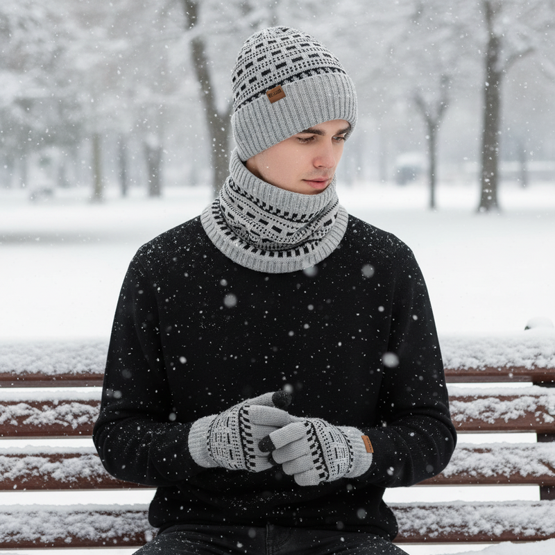 Dreiteiliges Strickset Mit Fleecefutter - Fleeceon