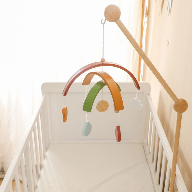 Sensory wooden mobile for babies with shapes and colour stimulation
