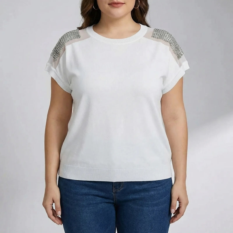 Fitted Rhinestone Shoulder Knit Top - Laura
