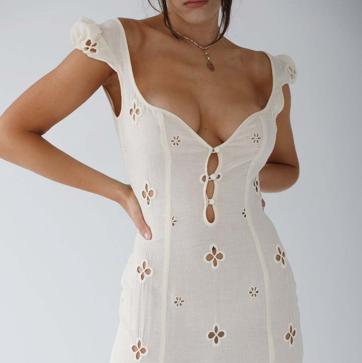 Fitted White Midi Dress - Krystal