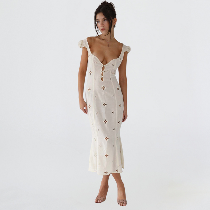 Fitted White Midi Dress - Krystal