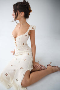 Fitted White Midi Dress - Krystal