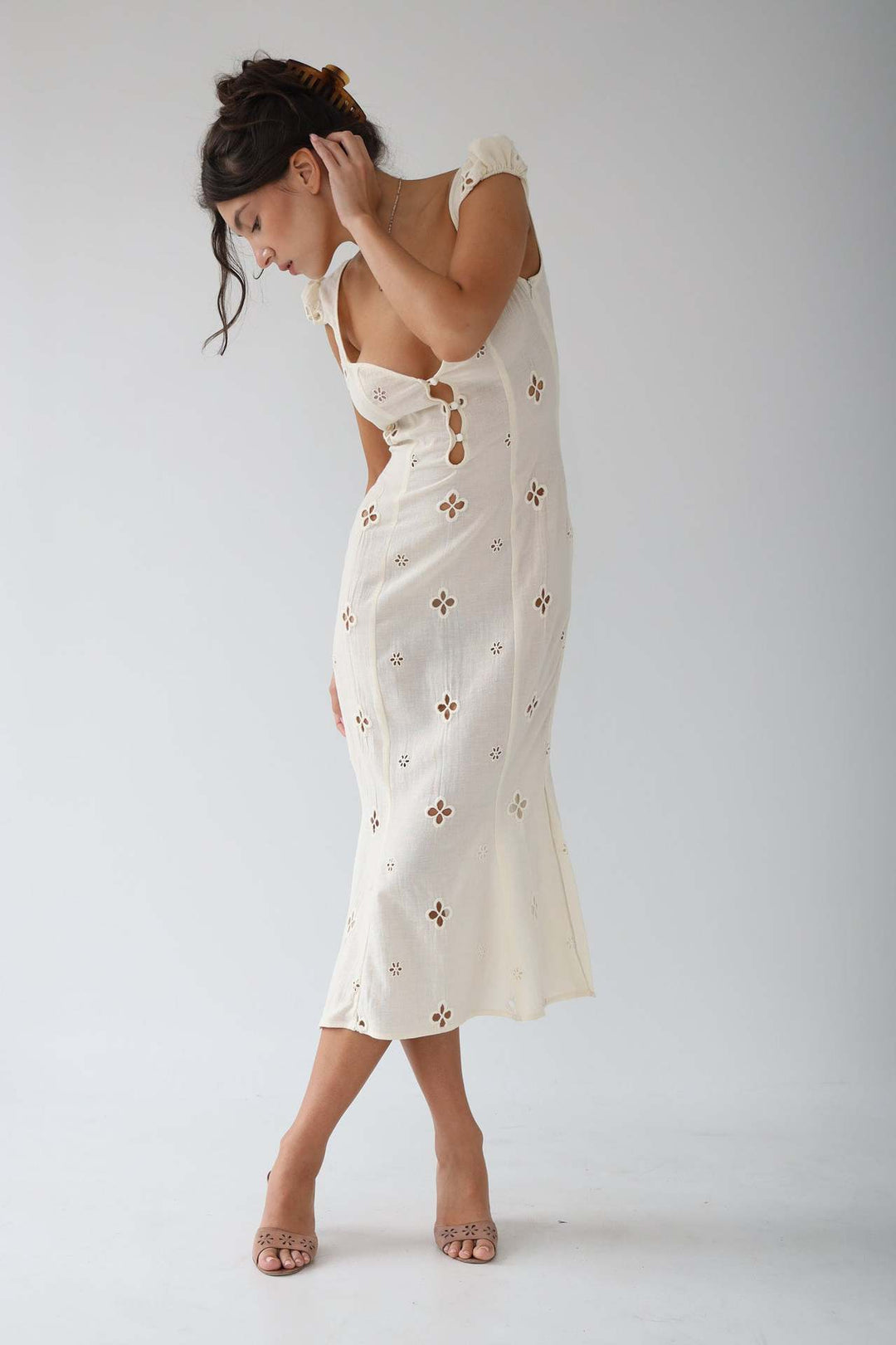 Fitted White Midi Dress - Krystal