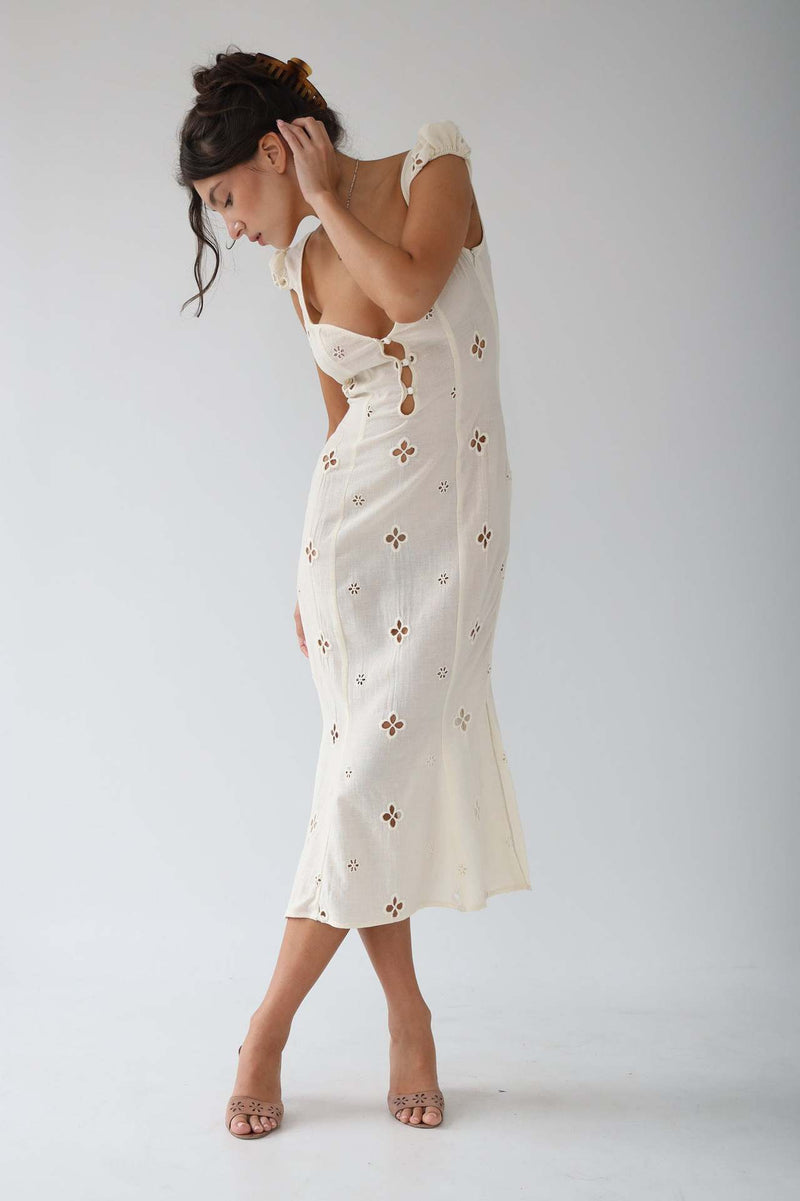 Fitted White Midi Dress - Krystal