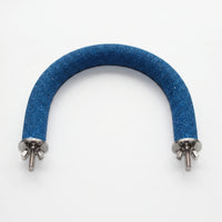 Blue gritty curved perch seen from above, with steel washers, bolts and wing nuts at both ends for fixing. 6
