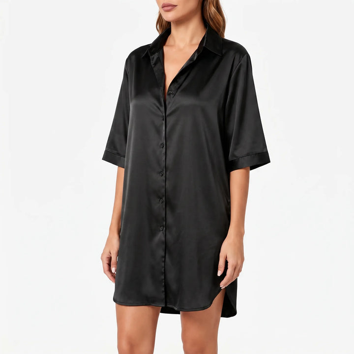 Glossy Button-Up Mini Nightshirt - Stacey
