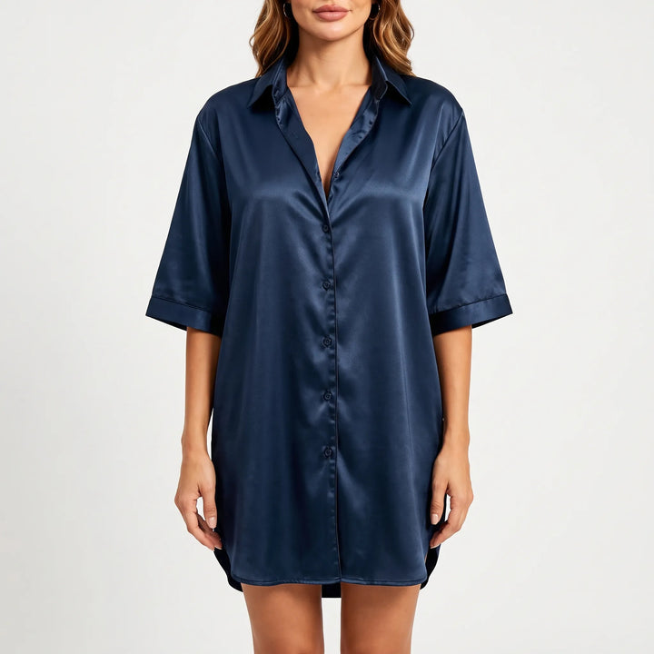 Glossy Button-Up Mini Nightshirt - Stacey