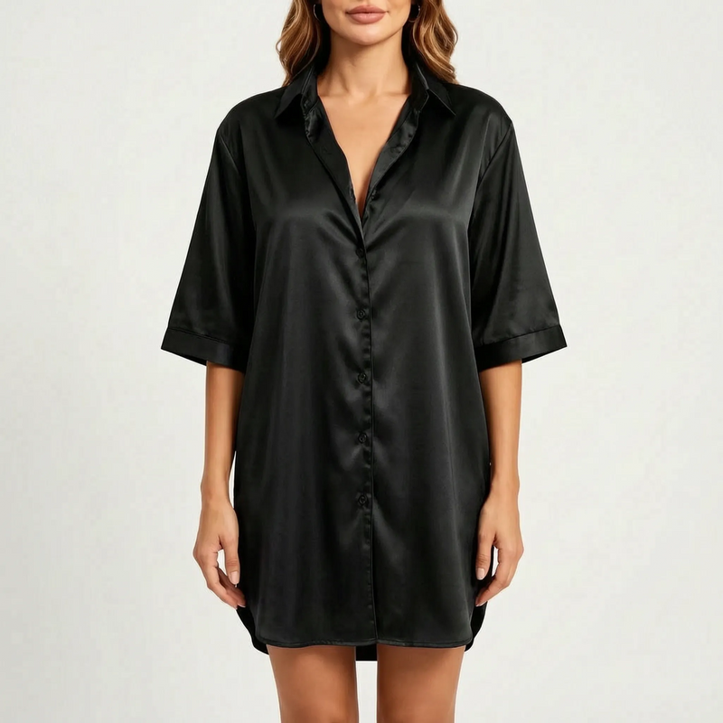 Glossy Button-Up Mini Nightshirt - Stacey
