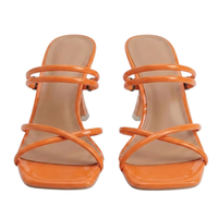 Glossy Strappy Heeled Mules - Nadine