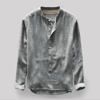 Linen Men's Shirt with Mandarin Collar and Long Sleeves – Elian