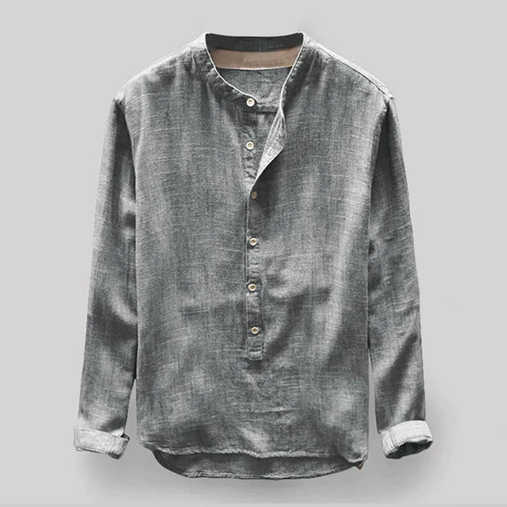 Linen Men's Shirt with Mandarin Collar and Long Sleeves – Elian