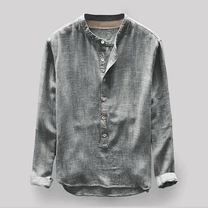 Linen Men's Shirt with Mandarin Collar and Long Sleeves – Elian