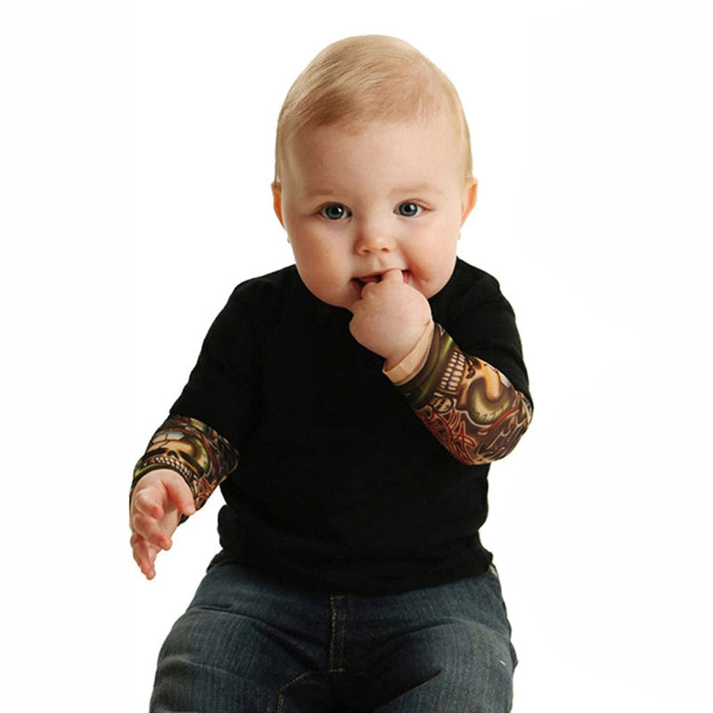 Long-sleeved baby bodysuit with tattoo print on the sleeves – Rockbaby