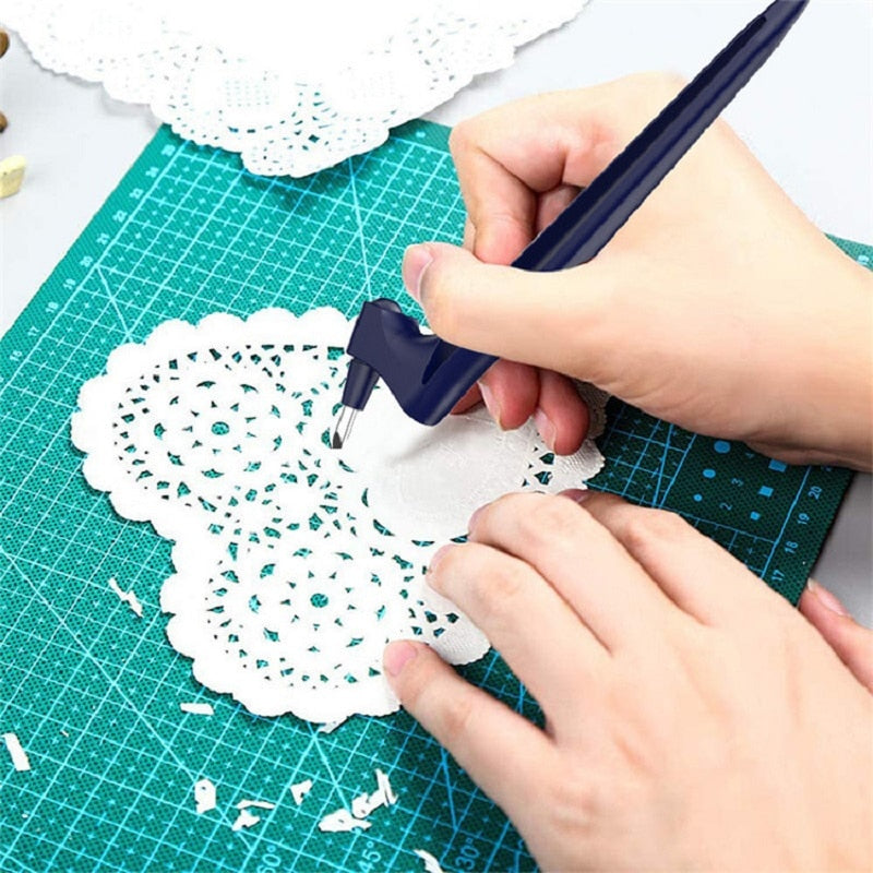 360° crafting and cutting tool with a rotating precision blade.