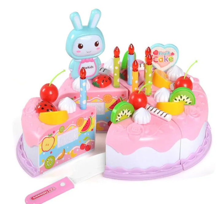 Plastic toy cake for children to count, slice and decorate.