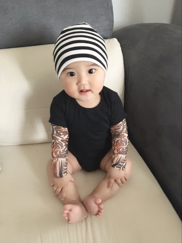 Long-sleeved baby bodysuit with tattoo print on the sleeves – Rockbaby