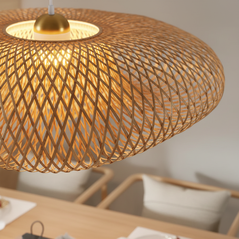 Handgewebte Rattan Hängelampe - WovenGlow