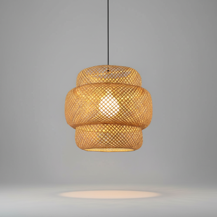 Handgewebte Rattan Hängelampe - WovenGlow