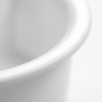 Close-up of the smooth, rounded rim of the white plastic bowl against a pale background. 3