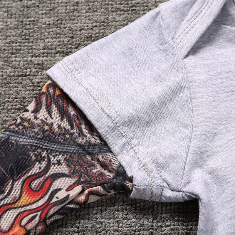 Long-sleeved baby bodysuit with tattoo print on the sleeves – Rockbaby
