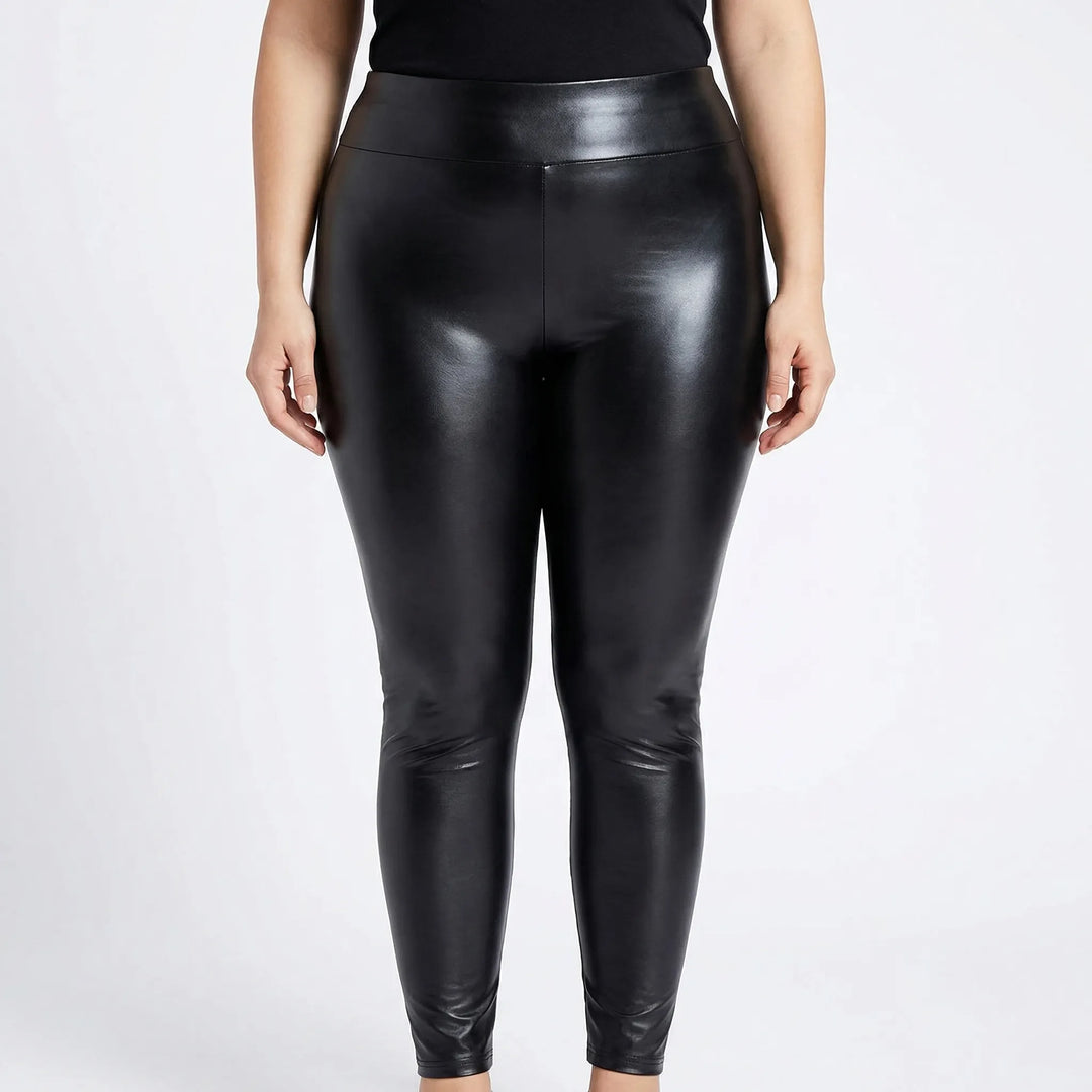 High-Waist Faux Leather Plus Size Leggings - Lorena