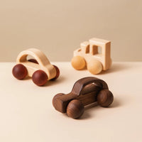 Wooden vehicle set for children with a racing car, a delivery van and a multi-purpose car – pure driving pleasure