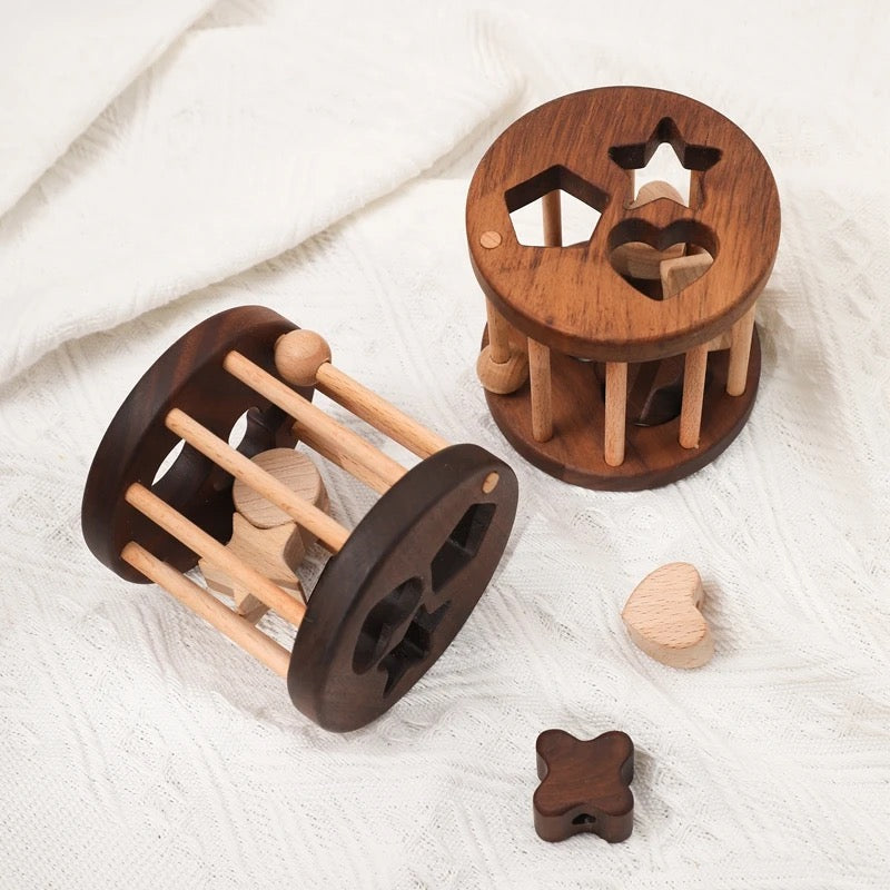Wooden puzzle with basic shapes for children – learning game to develop motor skills