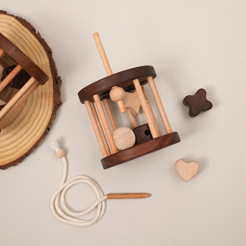 Wooden puzzle with basic shapes for children – learning game to develop motor skills