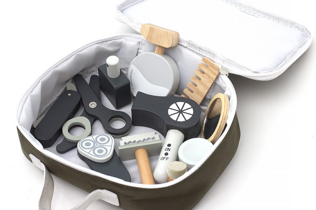 Wooden hairdresser's playset with bum bag for children – Knipprofessional