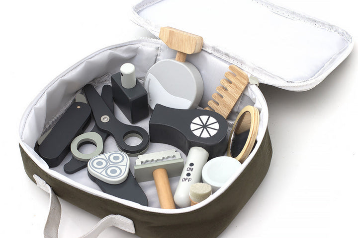 Wooden hairdresser's playset with bum bag for children – Knipprofessional