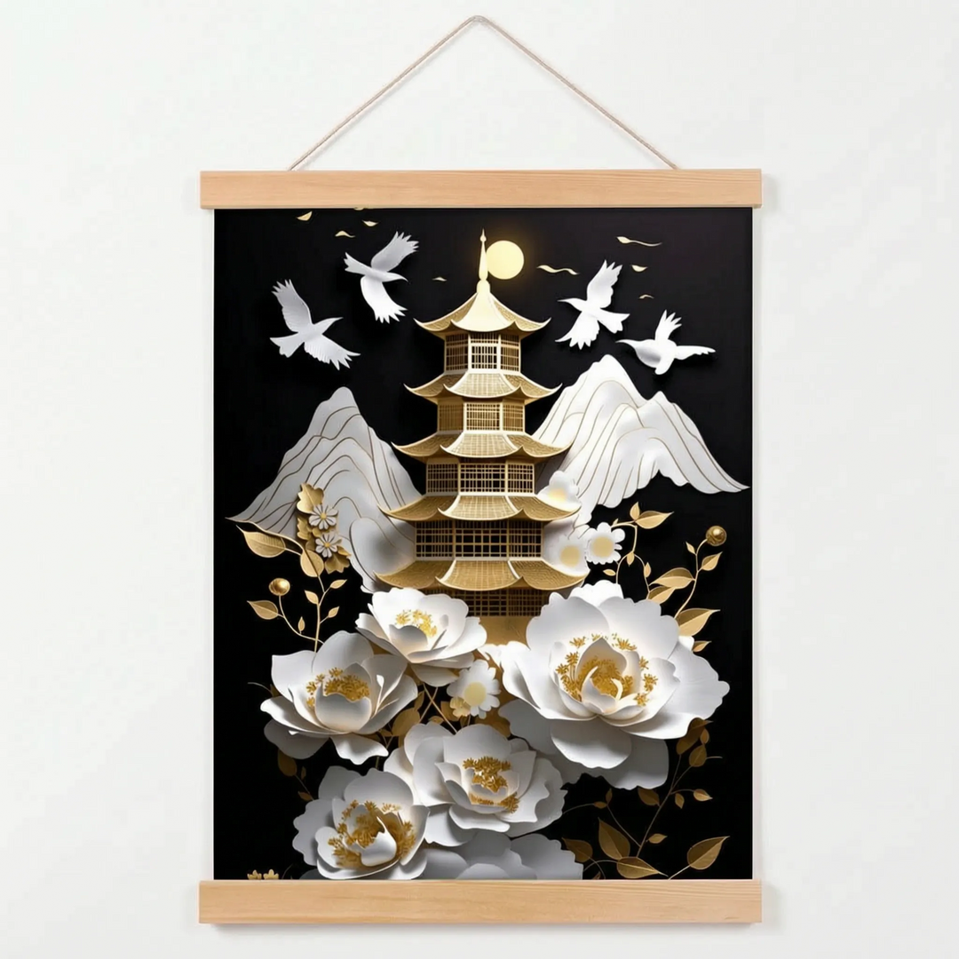 Japanese-Inspired Decorative Floral Hanging Scroll - Zenmura