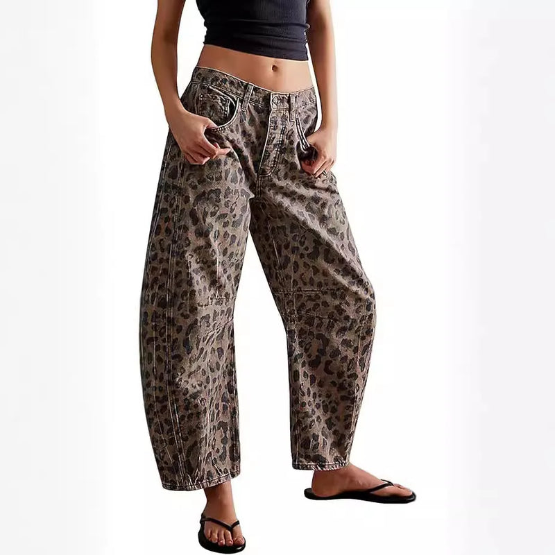 Leopard Print Barrel Jeans -  Frances