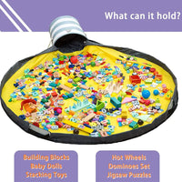 Large foldable toy tidy-up mat with basket function for the children's room.