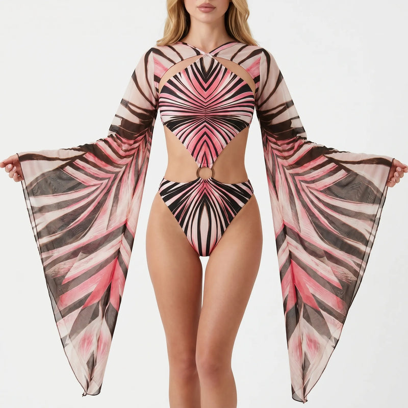 Long Sleeve Cutout Monokini - Tropina