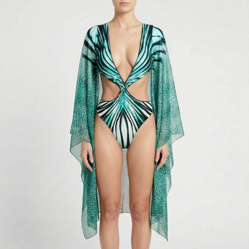 Long Sleeve Cutout Monokini - Tropina