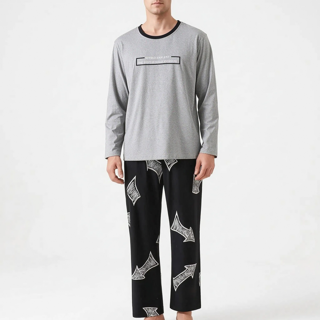 Long Sleeve Henley Mens Pyjamas - Clay