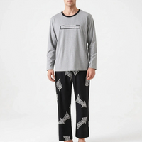 Long Sleeve Henley Mens Pyjamas - Clay