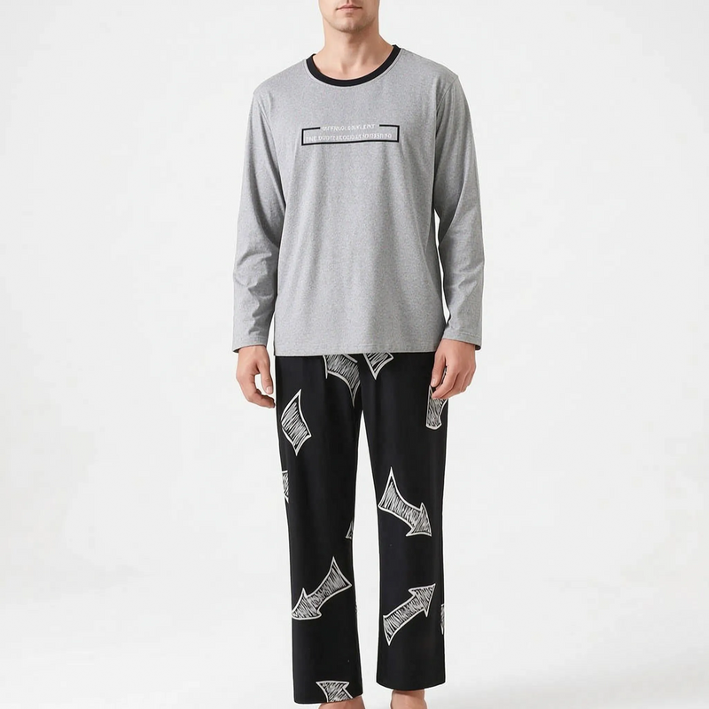 Long Sleeve Henley Mens Pyjamas - Clay