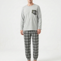 Long Sleeve Henley Mens Pyjamas - Clay