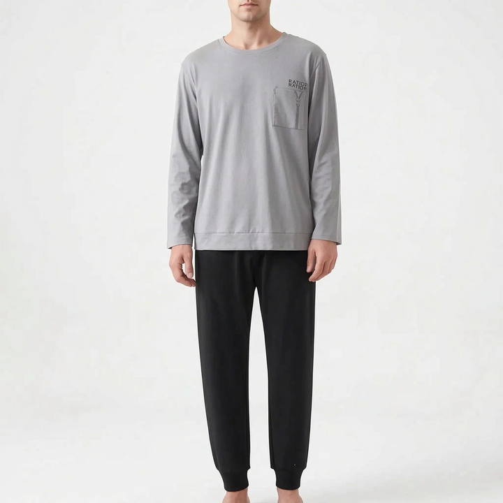 Long Sleeve Henley Mens Pyjamas - Clay