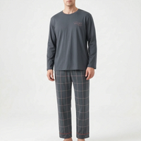 Long Sleeve Henley Mens Pyjamas - Clay
