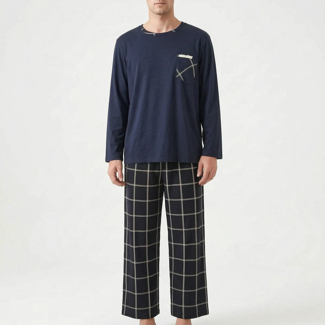 Long Sleeve Henley Mens Pyjamas - Clay
