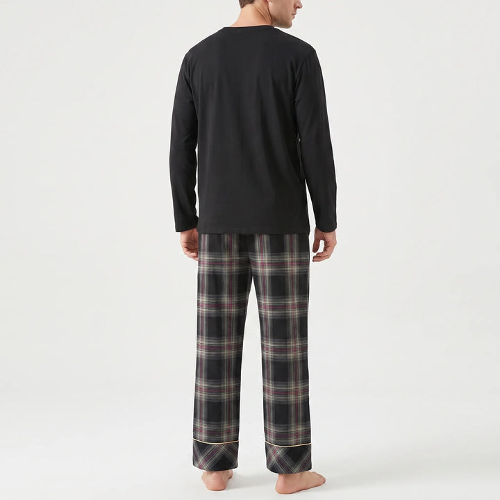 Long Sleeve Henley Mens Pyjamas - Clay