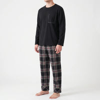 Long Sleeve Henley Mens Pyjamas - Clay