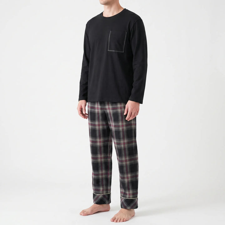 Long Sleeve Henley Mens Pyjamas - Clay