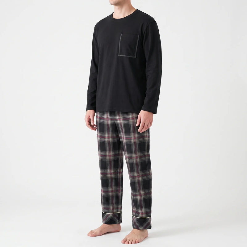 Long Sleeve Henley Mens Pyjamas - Clay