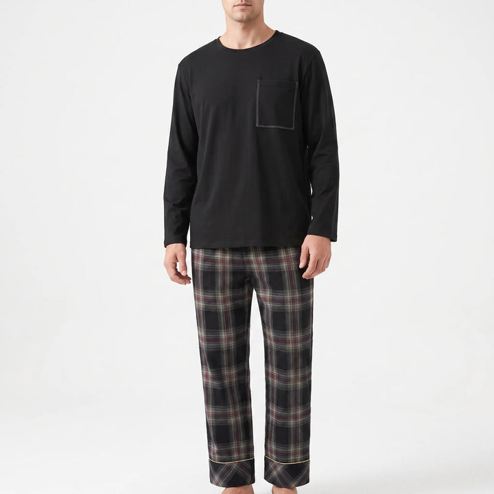 Long Sleeve Henley Mens Pyjamas - Clay