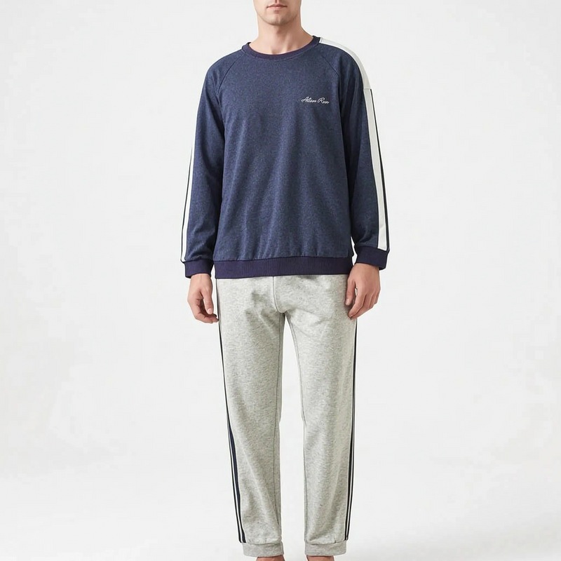 Long Sleeve Henley Mens Pyjamas - Clay
