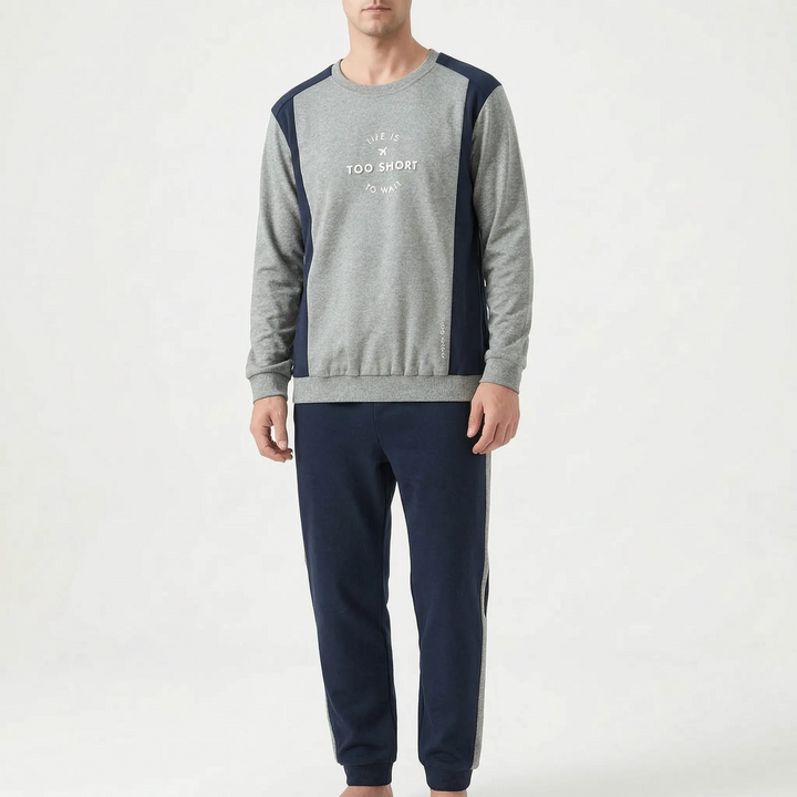 Long Sleeve Henley Mens Pyjamas - Clay